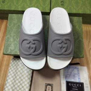 Gucci Grey Rubber Slide Sandals for Men