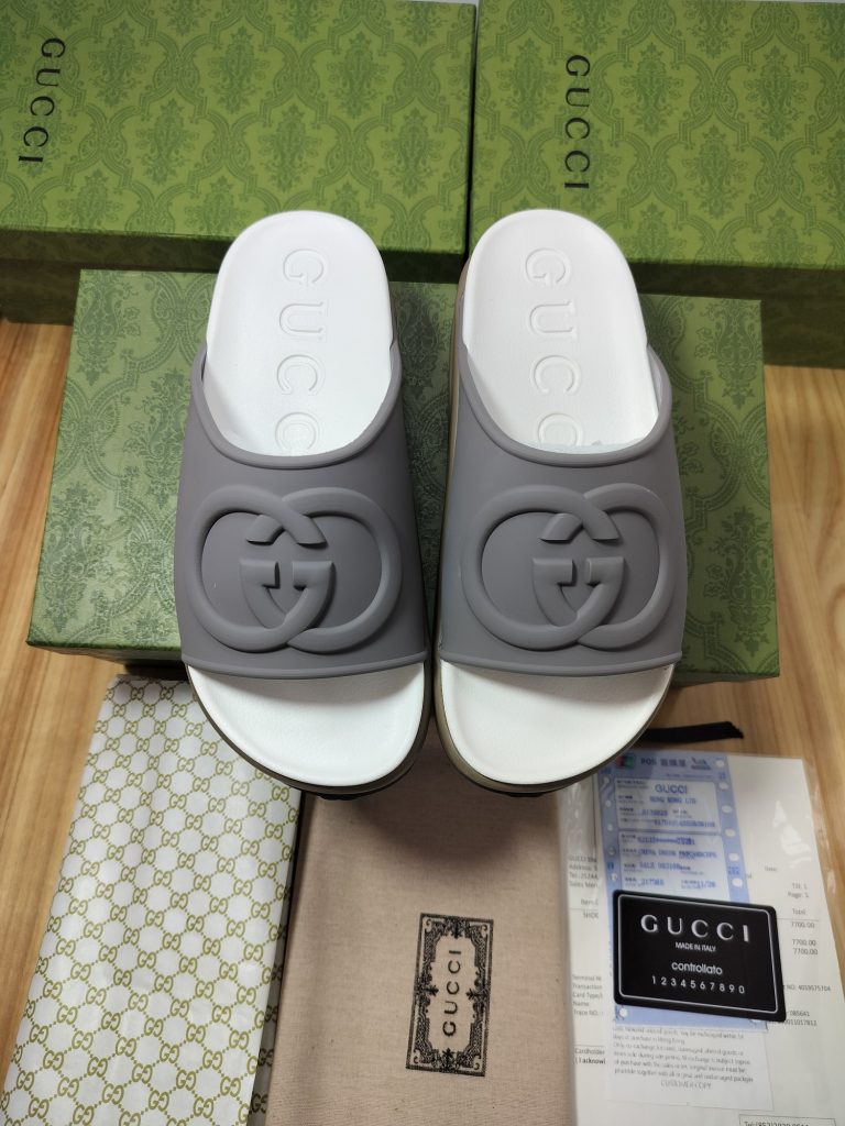Gucci Grey Rubber Slide Sandals for Men