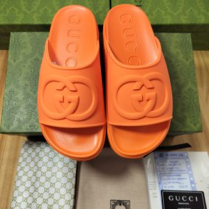 Gucci Orange Rubber Slide Sandals for Women