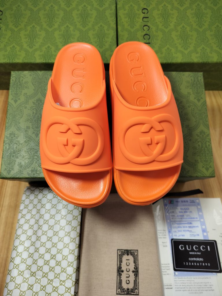 Gucci Orange Rubber Slide Sandals for Women