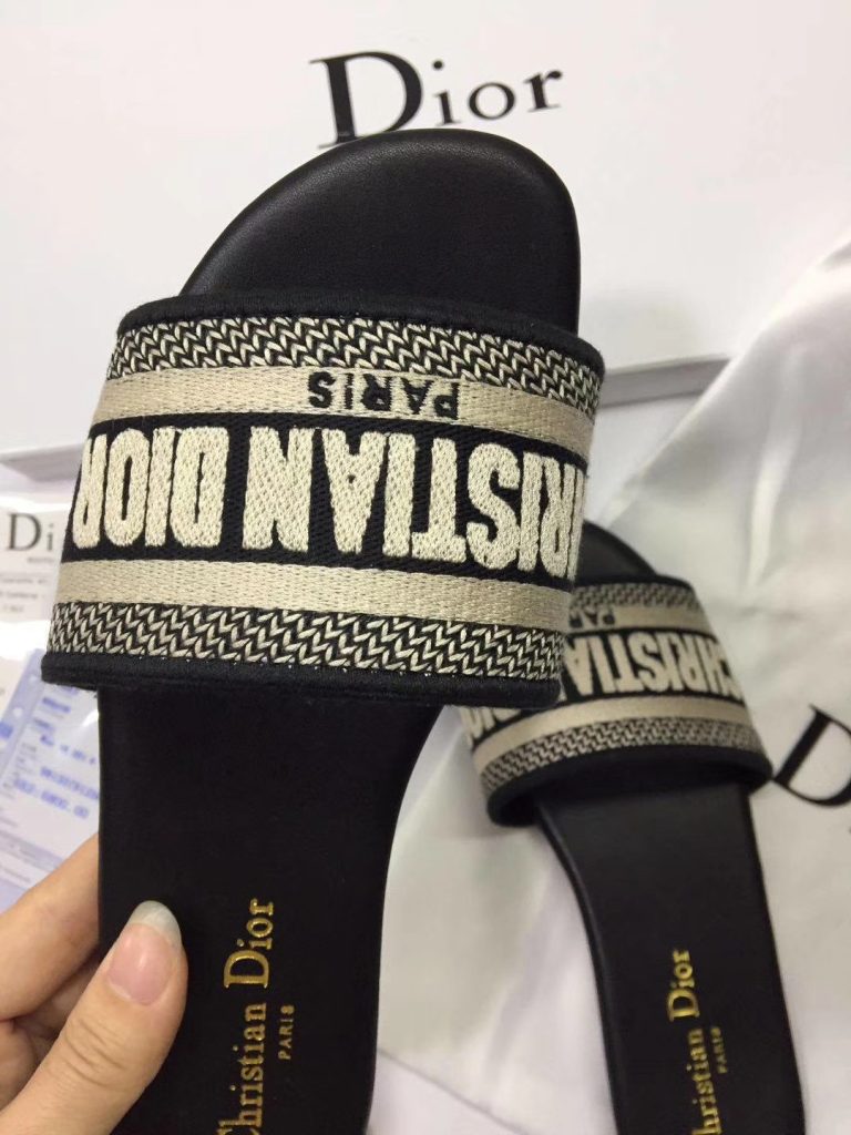 Christian Dior Black Logo Slide Sandals for Women