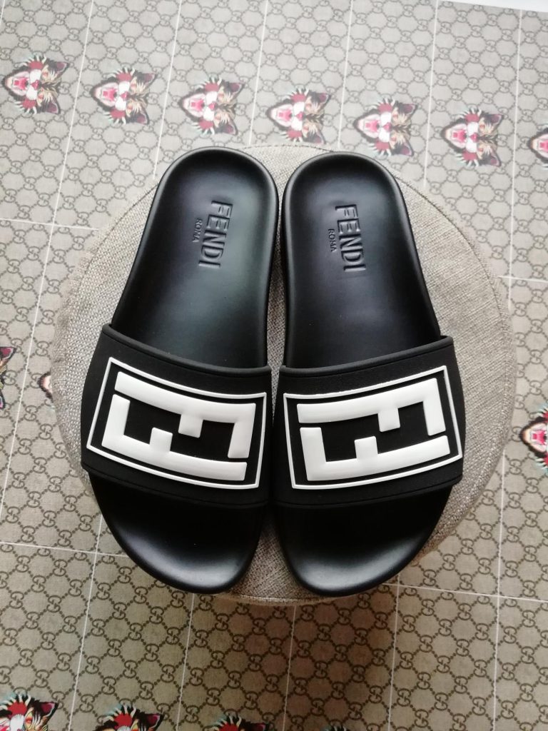 Fendi Black Slide Sandals with Bold Logo Strap
