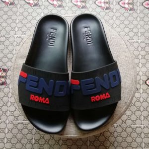 Fendi Roma Black Slide Sandals with Logo Strap