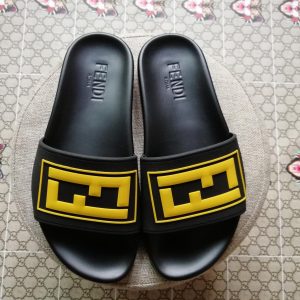 Fendi Black and Yellow Logo Slide Sandals for Men