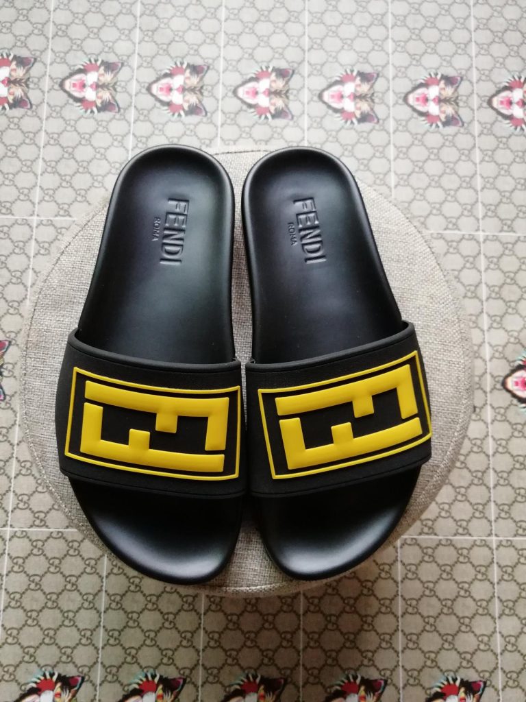 Fendi Black and Yellow Logo Slide Sandals for Men