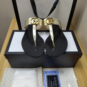 Gucci Gold Logo Flat Sandals for Women Stylish Summer Foot