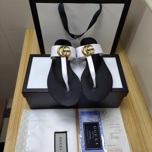 Gucci Women's Black and White Leather Logo Sandals