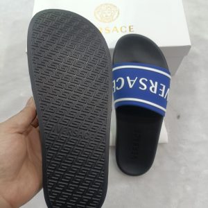 Versace Men's Blue Slide Sandals Logo Print, Pool Shoes, C