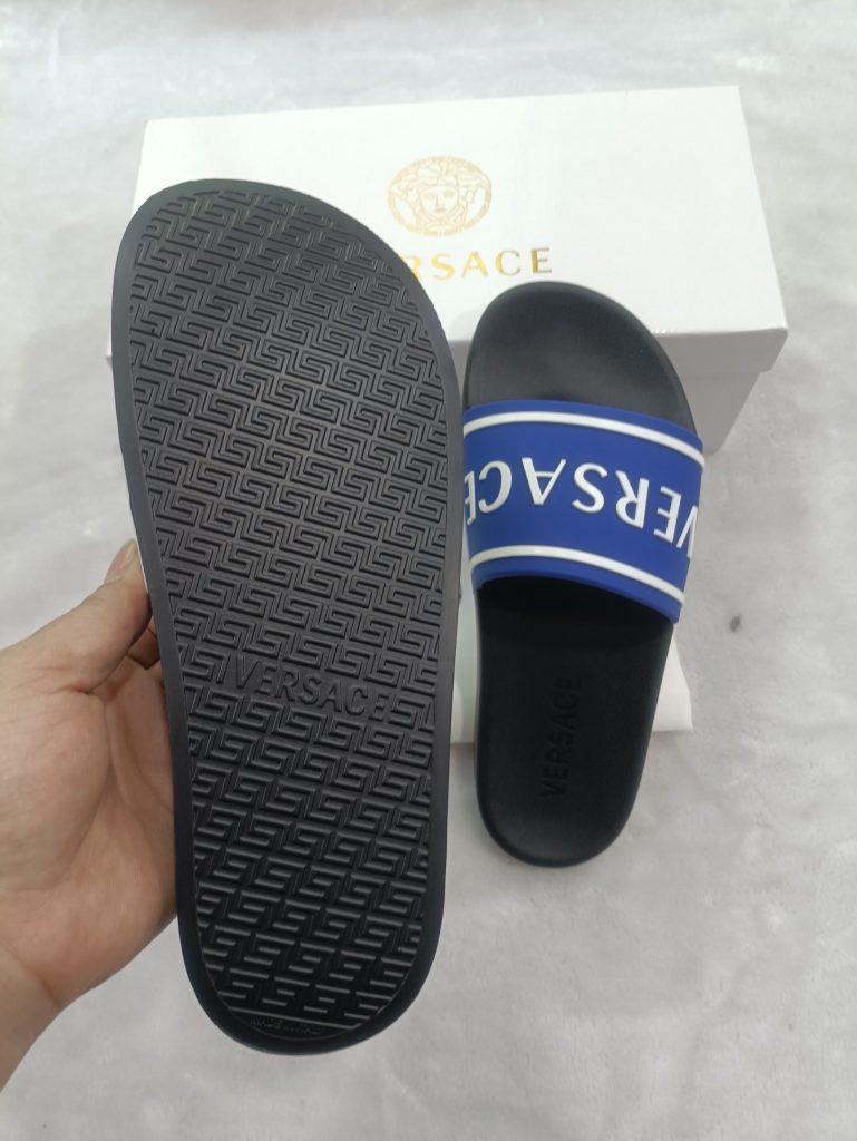 Versace Men’s Blue Slide Sandals Logo Print, Pool Shoes, C