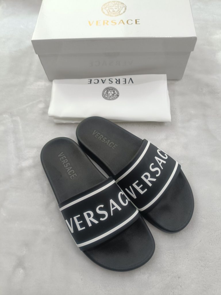 Versace Black Slide Sandals with Logo Comfortable Casual F