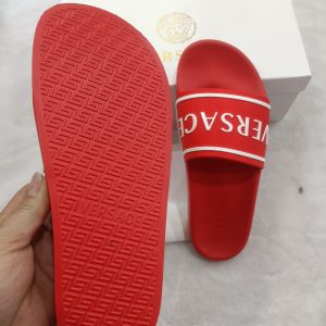Versace Red Rubber Slides with Logo Strap