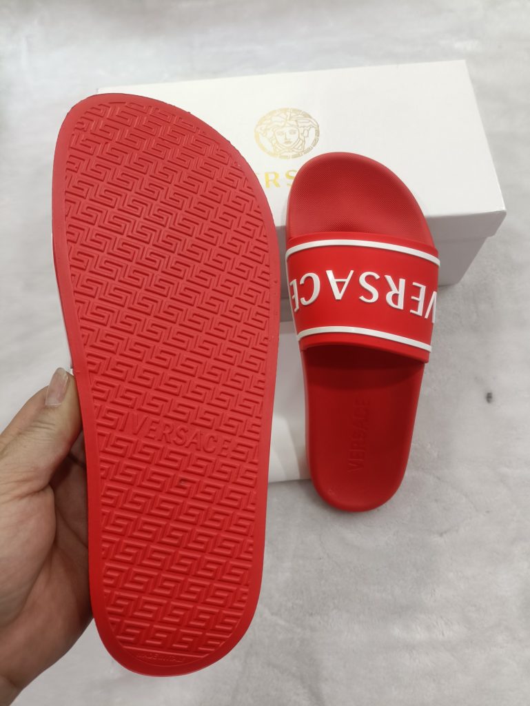 Versace Red Rubber Slides with Logo Strap