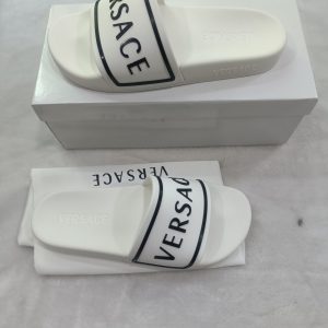 Versace White Slides with Logo Strap Luxury Casual Footwea