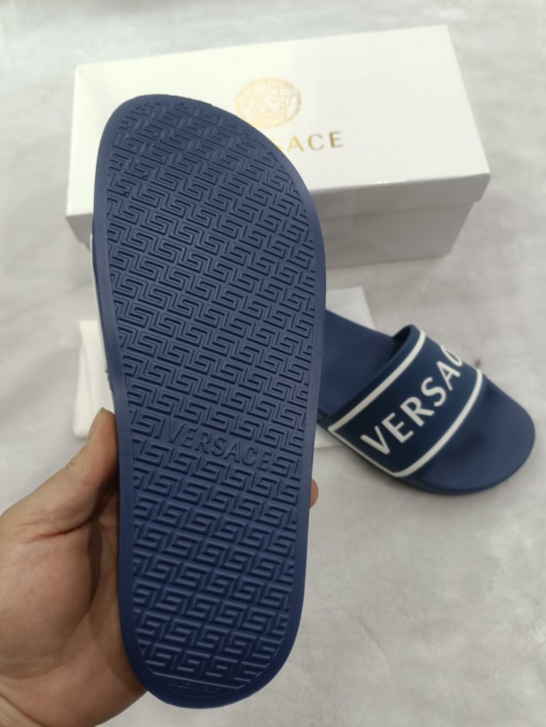 Versace Men’s Blue Logo Slides Sandals Stylish Beach Footw