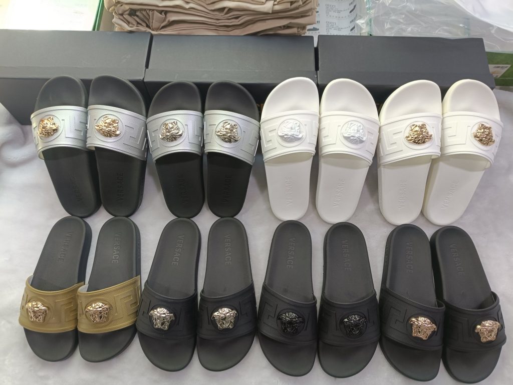 Versace Medusa Slide Sandals, Black White Gold, PVC, Casual