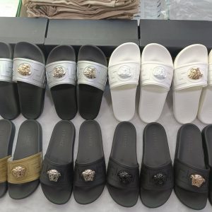 Versace Medusa Slide Sandals, Black White Gold, PVC, Casual