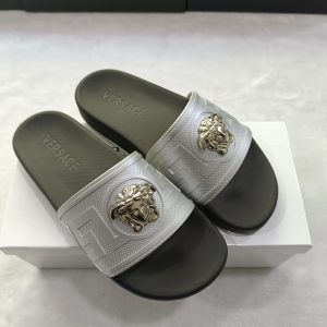 Versace Men's Silver Slide Sandals with Medusa Logo