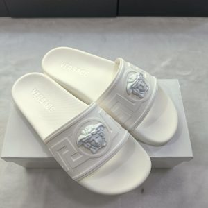 Versace White Logo Slide Sandals for Men