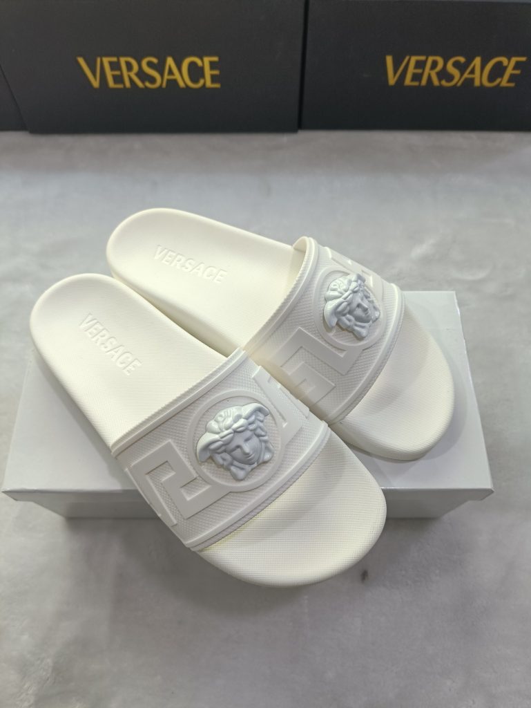 Versace White Logo Slide Sandals for Men