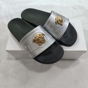 Versace Silver Logo Slide Sandals for Men