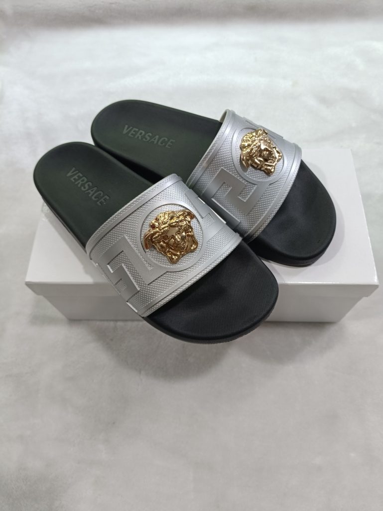 Versace Silver Logo Slide Sandals for Men