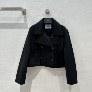 Prada-Cropped-Black-Wool-Blend-Jacket-with-Faux-Fur-Accents