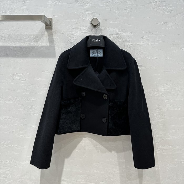 Prada-Cropped-Black-Wool-Blend-Jacket-with-Faux-Fur-Accents