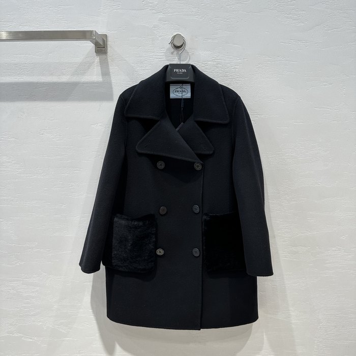 Prada-Women’s-Black-Wool-Blend-Peacoat-with-Faux-Fur-Pockets