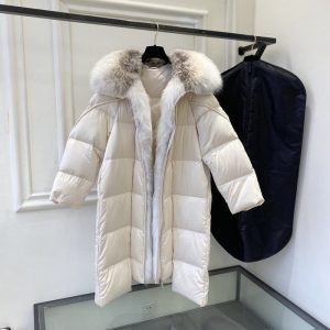 Women's-Ivory-Puffer-Coat-with-Faux-Fur-Hood,-Stylish-and-Wa