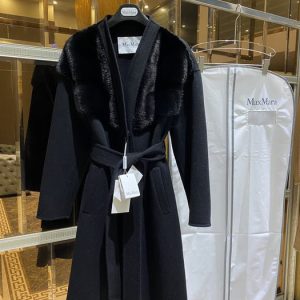 Max-Mara-Women's-Black-Faux-Fur-Shawl-Wrap-Coat
