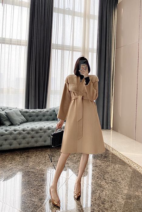 Chic-Beige-Belted-Wool-Blend-Coat-for-Women