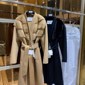 Max-Mara-Women's-Faux-Fur-Trim-Robe-Beige-&-Black-Wool-Ble