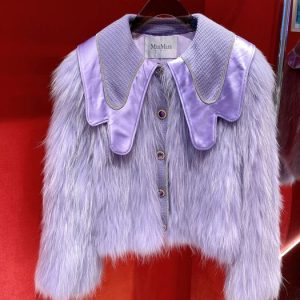 Max-Mara-Women's-Lilac-Faux-Fur-Jacket-with-Detail-Collar