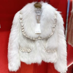 Max-Mara-Women's-White-Faux-Fur-Jacket-with-Collar-and-Pocke