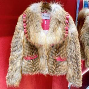Max-Mara-Faux-Fur-Jacket-with-Pink-Trim-in-Brown-and-Beige