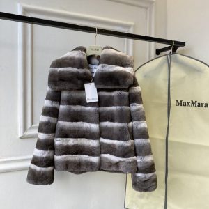 MaxMara-Women's-Gray-Striped-Faux-Fur-Jacket
