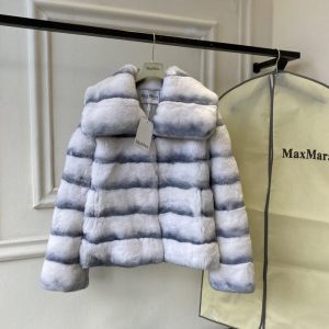 Max-Mara-Women's-Faux-Fur-Striped-Jacket-in-Blue-and-White