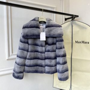 MaxMara-Women's-Striped-Faux-Fur-Coat-in-Blue-Grey