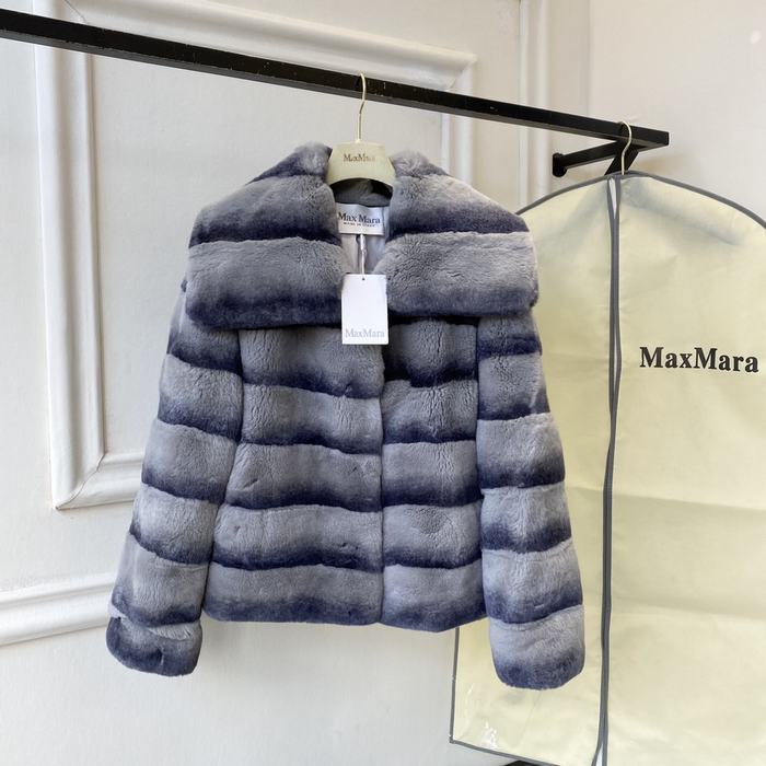 MaxMara-Women’s-Striped-Faux-Fur-Coat-in-Blue-Grey