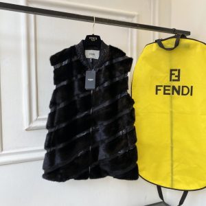 Fendi-Black-Faux-Fur-Sleeveless-Vest-with-Striped-Pattern