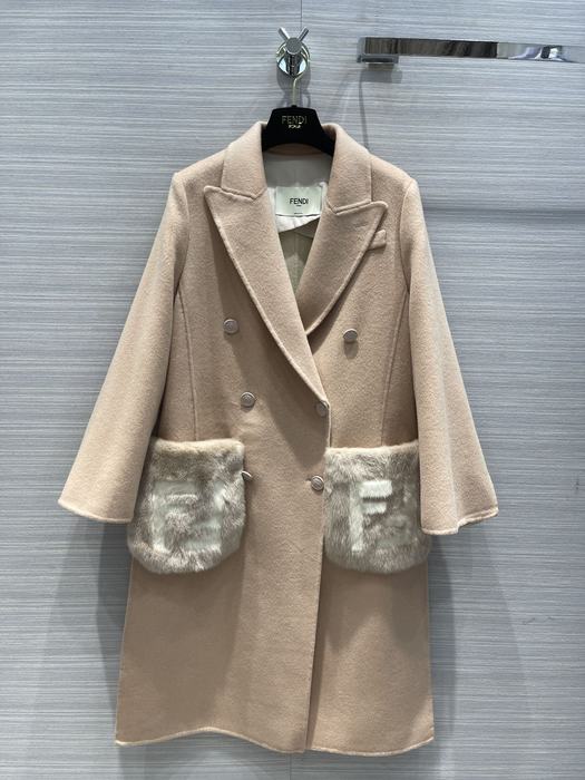 Fendi-Women’s-Double-Breasted-Beige-Wool-Coat-with-Fur-Pocke