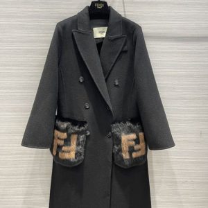 Fendi-Black-Wool-Blend-Coat-with-Faux-Fur-Pockets