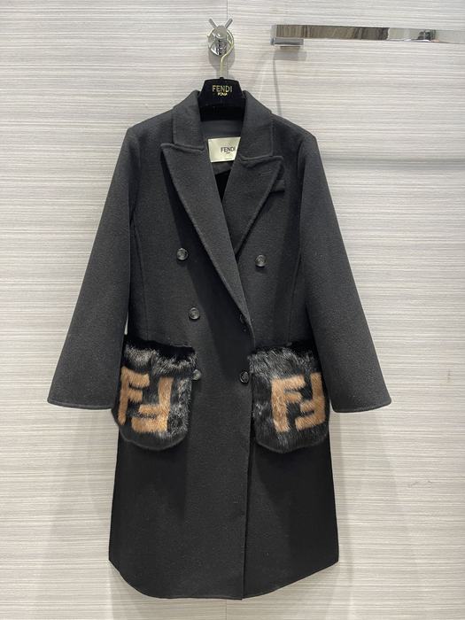 Fendi-Black-Wool-Blend-Coat-with-Faux-Fur-Pockets