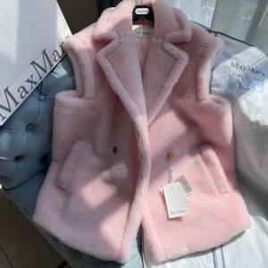 Max-Mara-Pink-Faux-Fur-Vest-Coat