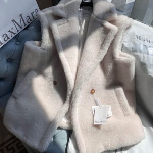 Max-Mara-Women's-Cream-Faux-Fur-Vest-with-Pockets