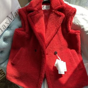 Max-Mara-Women's-Red-Faux-Fur-Vest-Jacket