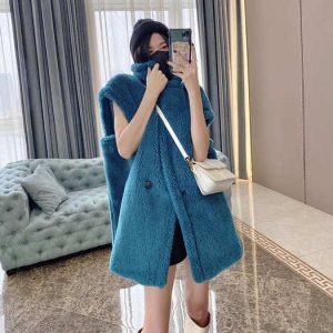 Teal-Faux-Fur-Hooded-Cape-Coat-for-Women