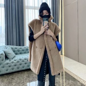 Women's-Beige-Fuzzy-Vest-Coat-with-Oversized-Collar-and-Butt