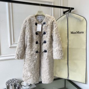 MaxMara-Women’s-Light-Beige-Faux-Fur-Coat-with-Toggle-Closur
