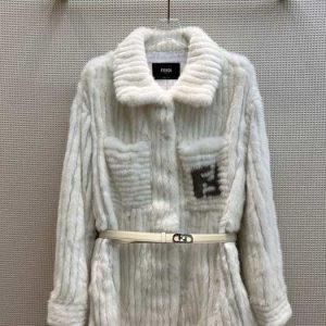 Fendi-White-Faux-Fur-Jacket-with-Belted-Waist-and-Designer-D